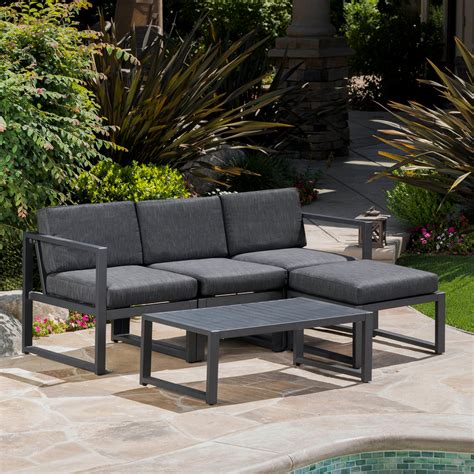 Nealie Modern Outdoor Dark Gray Aluminum Sectional Sofa Set With Black