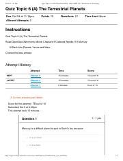 Quiz Topic 6 A The Terrestrial Planets 10049 ASTR 116 C Introduction To