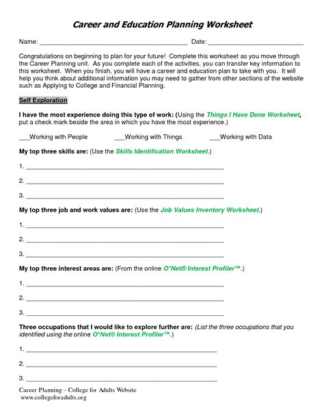 15 Best Images Of Career Experience Worksheets Career Planning