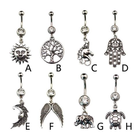 1pc Surgical Steel Trible Dangle Belly Button Navel Bar Rings Piercing 14g Suntreemoonturtle