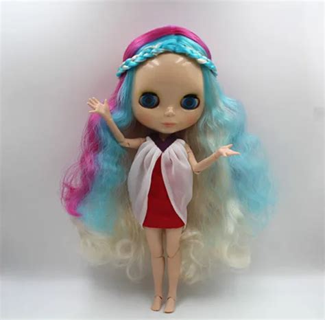 Blygirl Blyth Doll Blue And Purple Mixed Curly Hair Nude Doll 30cm Joint Body 19 Joint Diy Doll