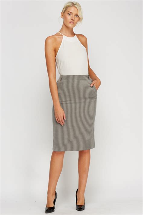 Striped Grey Pencil Skirt Just