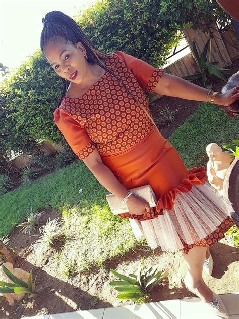Seshweshwe Orange Dress In 2022 African Traditional Wear Shweshwe Dresses African Fashion