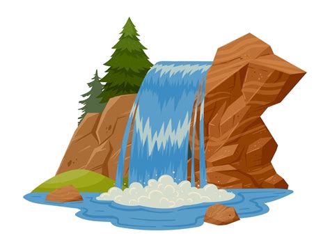 Premium Vector Waterfall With Mountains And Trees Cartoon Waterfall
