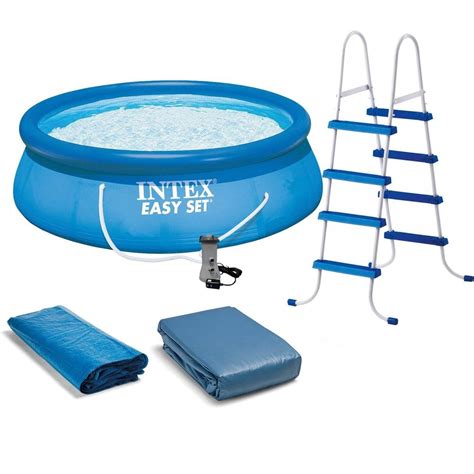 Intex Easy Set 15 Foot Round Inflatable Outdoor Backyard Above Ground