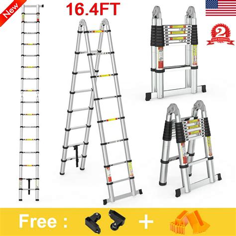 164 Ft Aluminum Telescopic Extension Ladder Telescoping Folding A