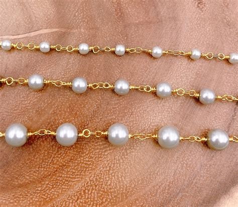 14k Gold Filled Pearl Chain Grey Pearl Rosary Chain Bulk Chain