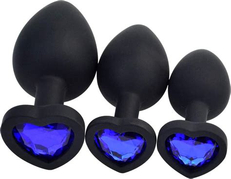 3 Pcs 3 Size Silicone Jeweled Anal Butt Plugs Anal Trainer Toysblack Heart Mx