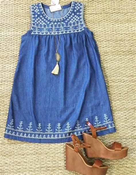 Denim Embroidered Dress Fashion Style Fashion Outfits