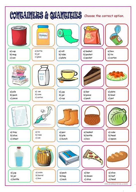 Containers And Quantities Multiple Choice Uncountable Nouns English