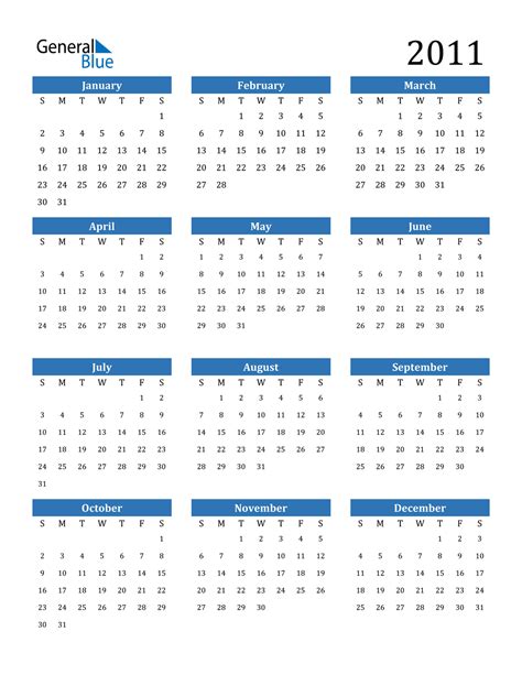 2011 Calendar Pdf Word Excel