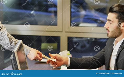 Businessman Paying Cash Money To Other Man Stock Image Image Of