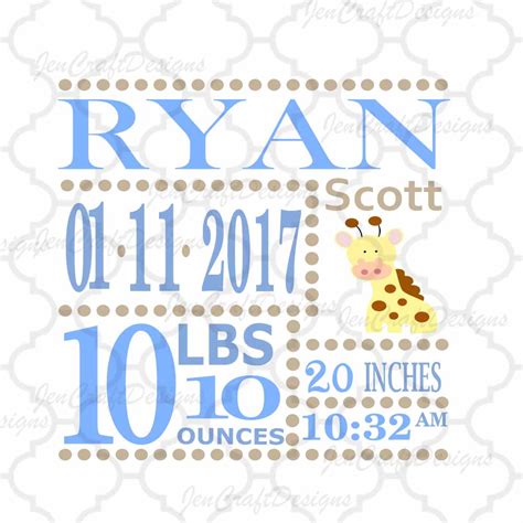 Make cute projects for your baby's nursery, a special personalized gift for a friend or sell as a sign or decal to your customers! Boy Baby Birth Announcement template SVG Newborn Birthday