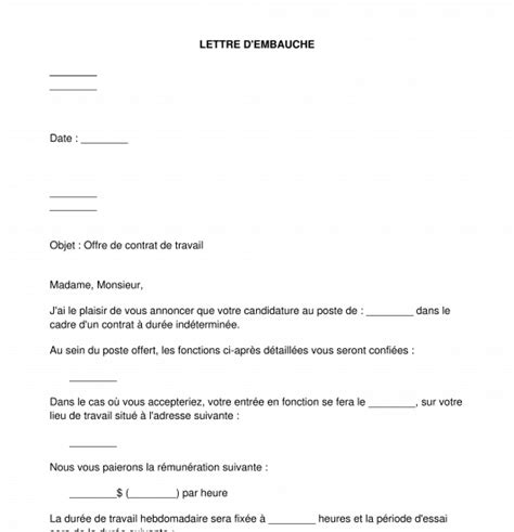 Lettre Dembauche Modèle Exemple Word Et Pdf