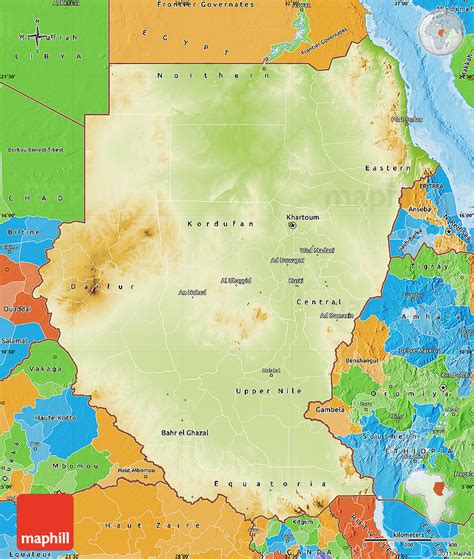 Physical Map Of Sudan Political Outside