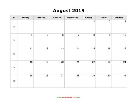 August Calendar Fillable Template