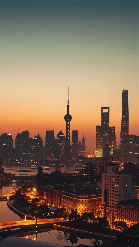 Shanghai Evening Skyline Wallpaper Backiee