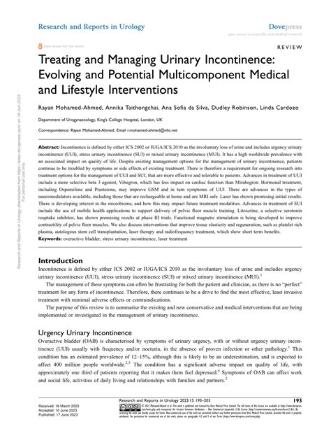 Pdf Treating And Managing Urinary Incontinence Evolving And