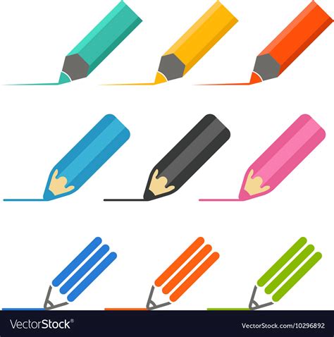 Color Crayons And Markers Icons Set Royalty Free Vector