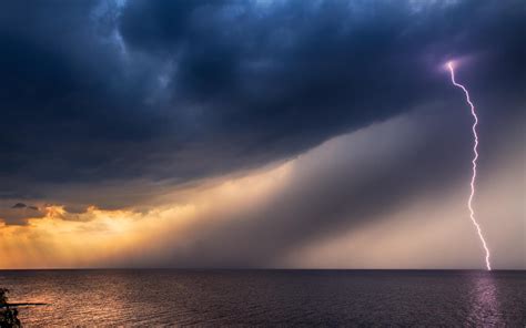 Lightning Black Clouds Storm At Sea Wallpaper Download 5120x3200