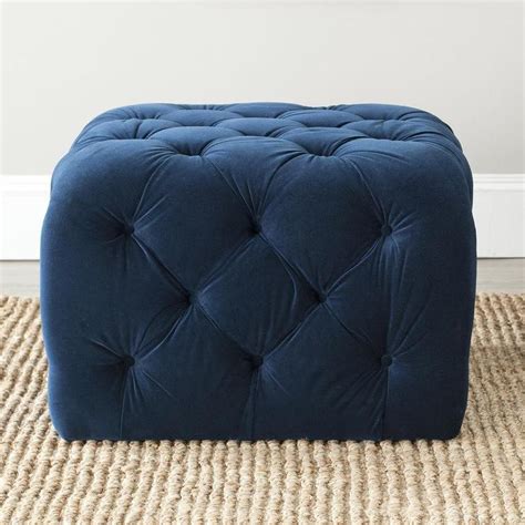 Christopher knight, ashley furniture, furniture of america Button Tufted Navy Blue Velvet Cube Ottoman