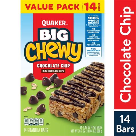 Quaker Big Chewy Granola Bars 60 Larger Chocolate Chip 14 Pack