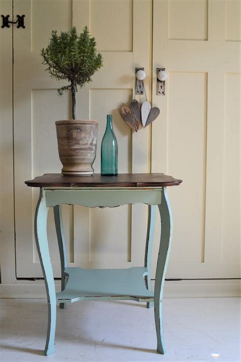 Farmhouse Style End Table Chalk Paint Distressed Pale Green Etsy