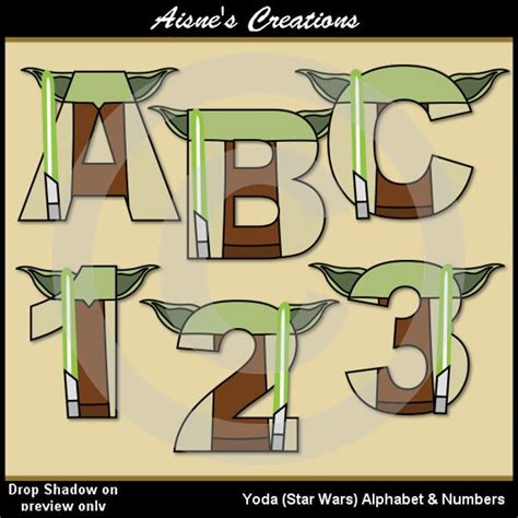 Yoda Star Wars Alfabeto Letras And Números Clip Art Gráficos En 2020