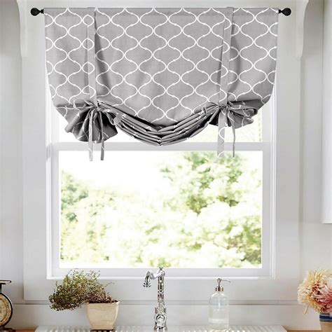 Gray And White Lattice Clover Ultra Luxurious Tie Up Window Curtain
