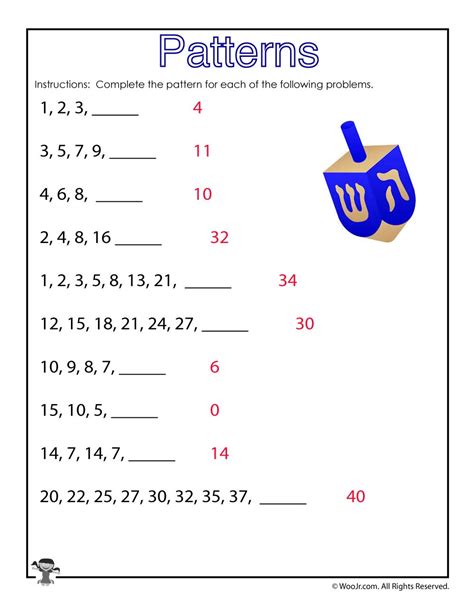 Number Patterns Worksheet Hanukkah Answer Key Woo Jr Kids
