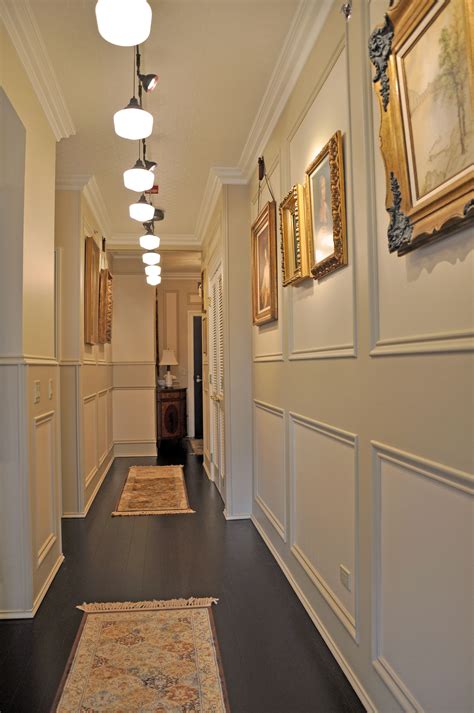 Entry Hallway With Custom Full Height Wainscoting Track Lighting And