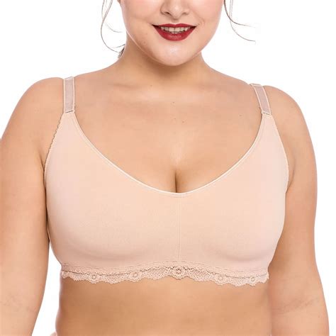 Womens Soft Cotton Wirefree Non Padded Full Coverage Lace Bra Plus Size On