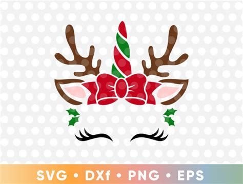 Christmas Unicorn Antlers Svg Holiday Reindeer Download File Etsy