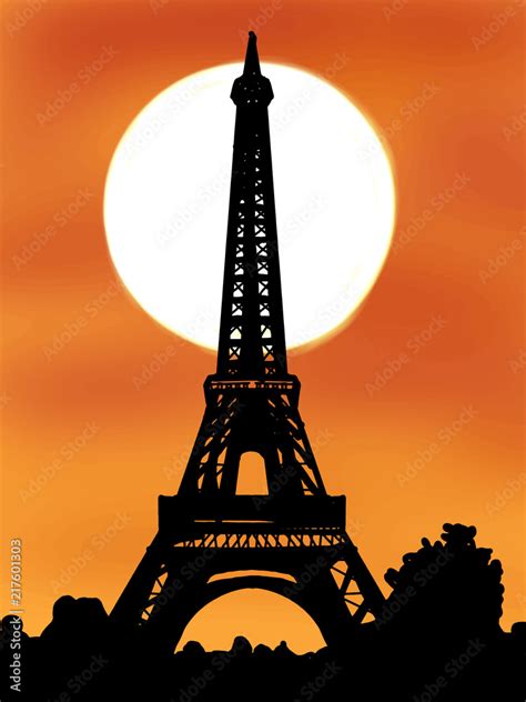 Eiffel Tower Illustration Drawing And Sunset Stock Illustration Adobe