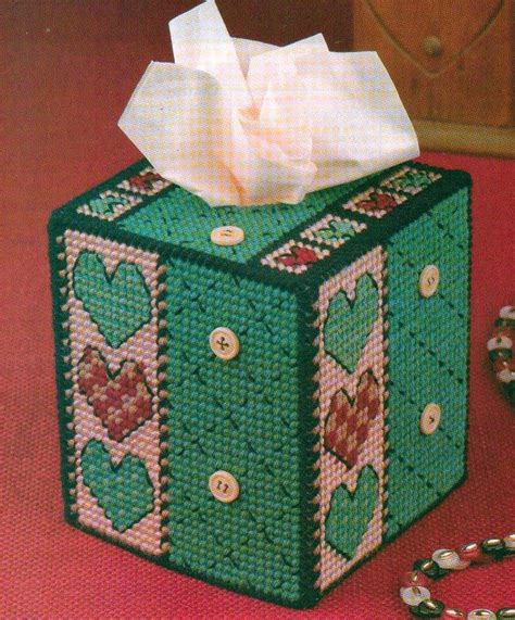 Quilted Hearts Tissue Box Cover Plastic Canvas Pattern Instructions