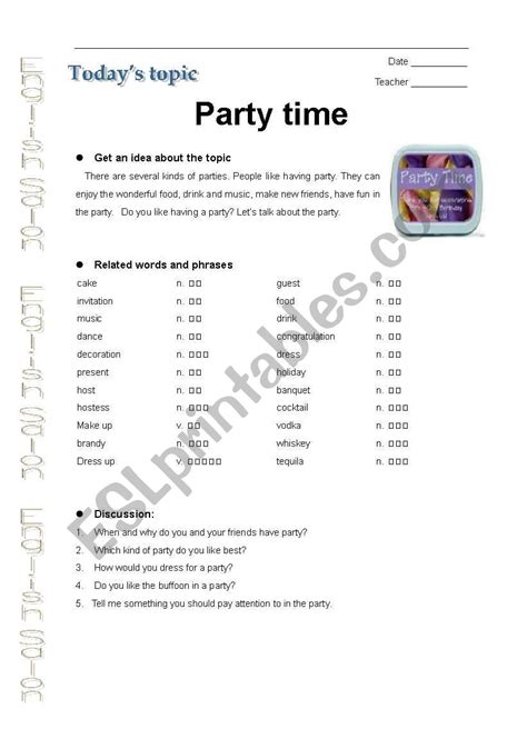 Party Time Esl Worksheet By Echolin