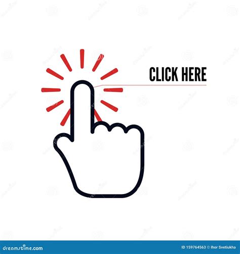 Hand Cursor With Animation Of Action And Text Click Here On White