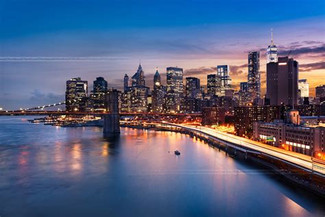 New York City Beautiful Sunrise Over Manhattan With Manhattan And