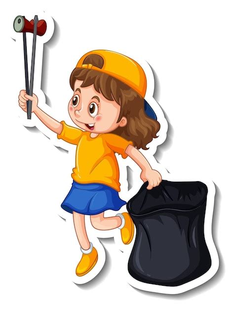 Free Vector Sticker Template With A Girl Cartoon Character Isolated