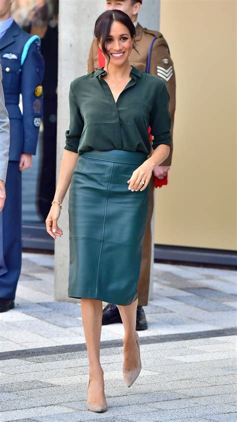 Meghan Markles Latest Look An Under 100 Top And Leather Pencil Skirt