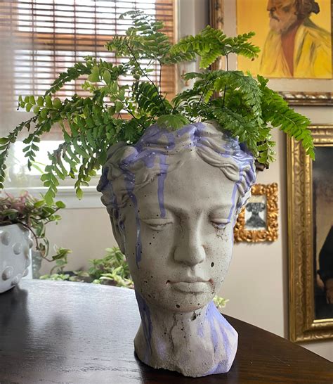 Paint Drip Concrete Goddess Head Planter Approximately 10 Tall With