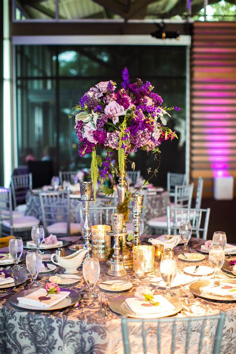 Tall Purple Centerpiece Purple Centerpieces Colorful Wedding Flowers