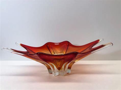Gorgeous Murano Art Glass Sommerso Bowl Red And Orange Vintage Italy