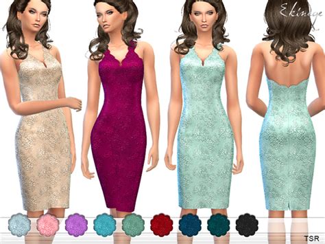 Embroidered Lace Halter Dress By Ekinege At Tsr Sims 4 Updates