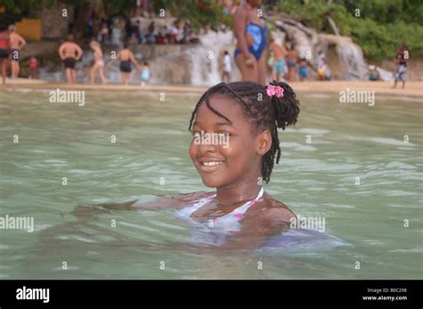 Young Jamaican Girl Enjoying Dunns River Beach Ocho Rios St Ann