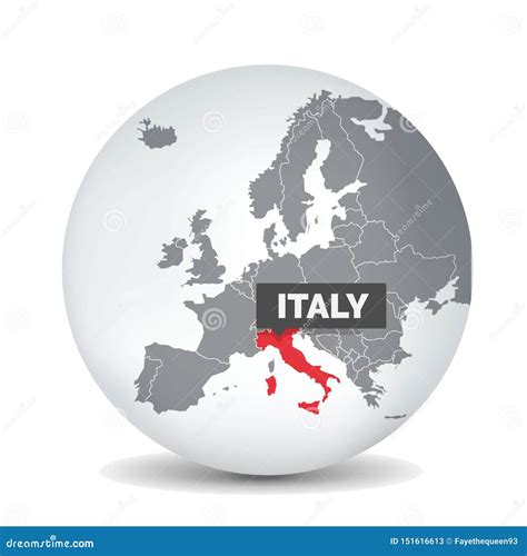 World Globe Map With The Identication Of Italy Map Of Italy Stock