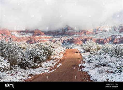 Backcountry Road After Snowfall Sedona Az Stock Photo Alamy