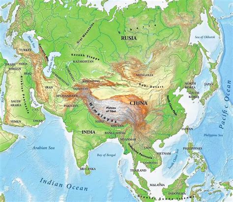 Mapa De Asia Pol Tico Y F Sico Mudo Y Con Nombres Pa Ses