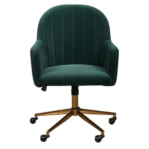 Upholstered Channel Tufted Office Chair In Emerald Green Velvet