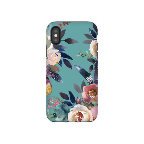 Teal Phone Case Pretty Floral Pattern Girly Iphone X Case Etsy